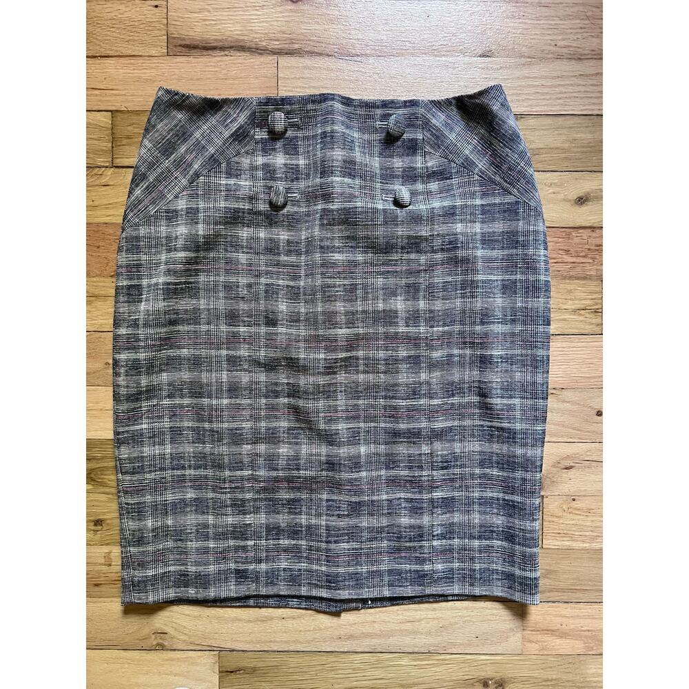 White House Black Market WHBM Plaid Button Career Pencil Skirt Size 4